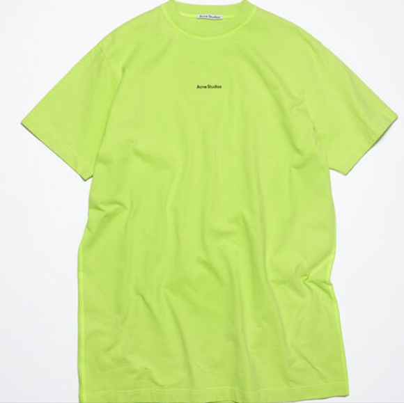 Acne Studios Erin Stamp T-Shirt Dress in Fluo Green - Picture 3 of 4